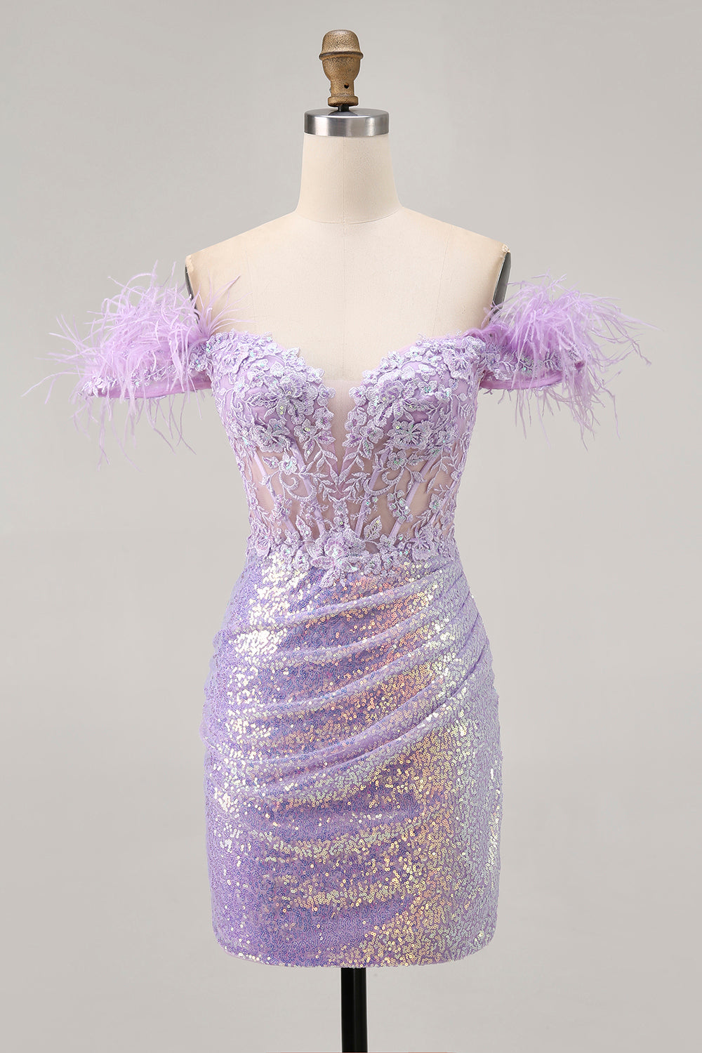 Sparkly Lilac Sequins Off The Shoulder Corset Short Prom Dress