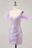Sparkly Lilac Sequins Off The Shoulder Corset Short Prom Dress