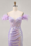 Sparkly Lilac Sequins Off The Shoulder Corset Short Prom Dress