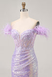 Sparkly Lilac Sequins Off The Shoulder Corset Short Prom Dress
