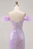 Sparkly Lilac Sequins Off The Shoulder Corset Short Prom Dress