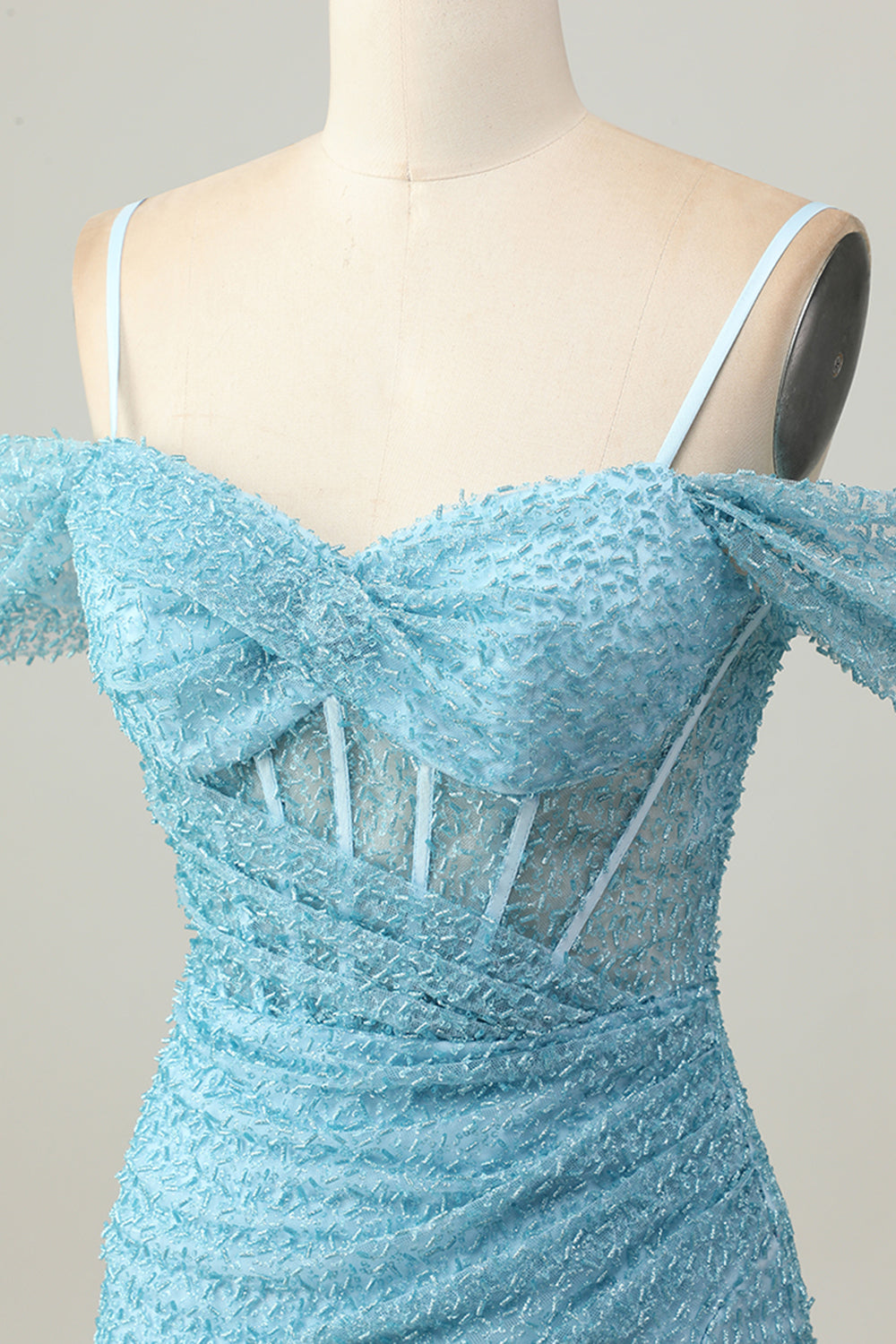 Blue Bodycon Cold Shoulder Corset Short Prom Dress with Slit