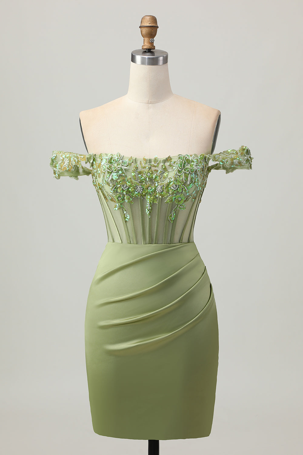 Green Off The Shoulder Corset Sequins Bodycon Cocktail Dress