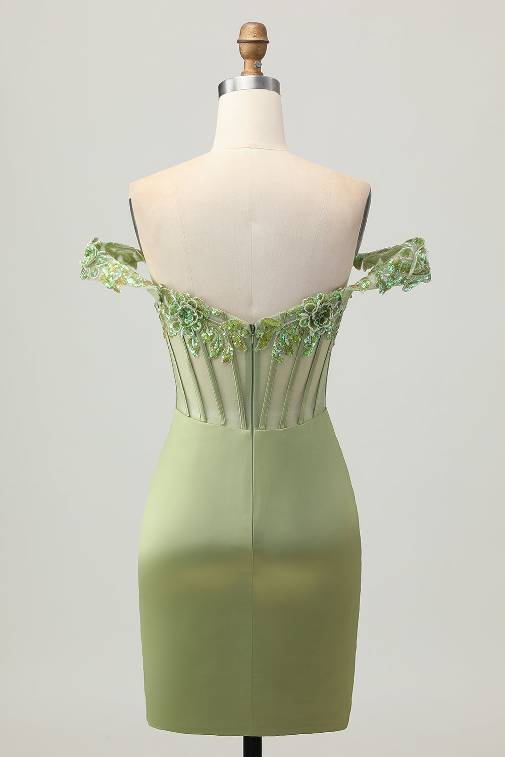 Green Off The Shoulder Corset Sequins Bodycon Cocktail Dress