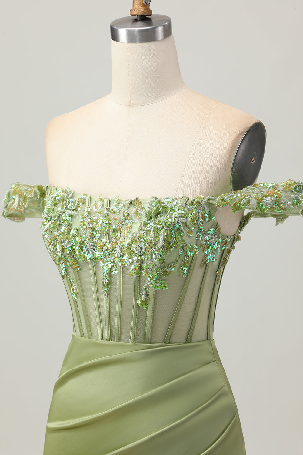 Green Off The Shoulder Corset Sequins Bodycon Cocktail Dress
