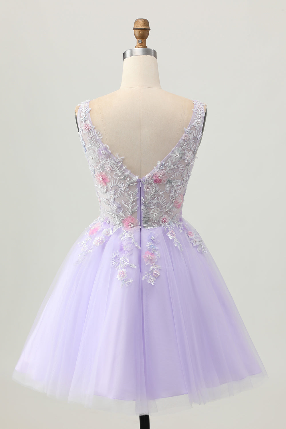 Beaded A Line Sequins Appliqued Lilac Short Prom Dress