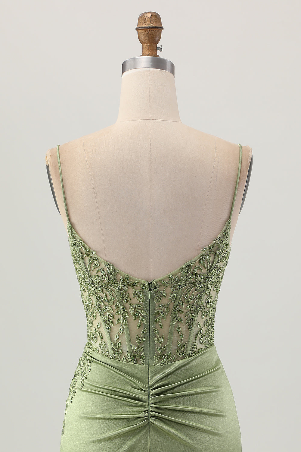 Sage Green Corset Tight Short Satin Cocktail Dress with Slit