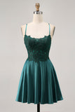 Dark Green A Line Appliqued Short Party Dress with Beading