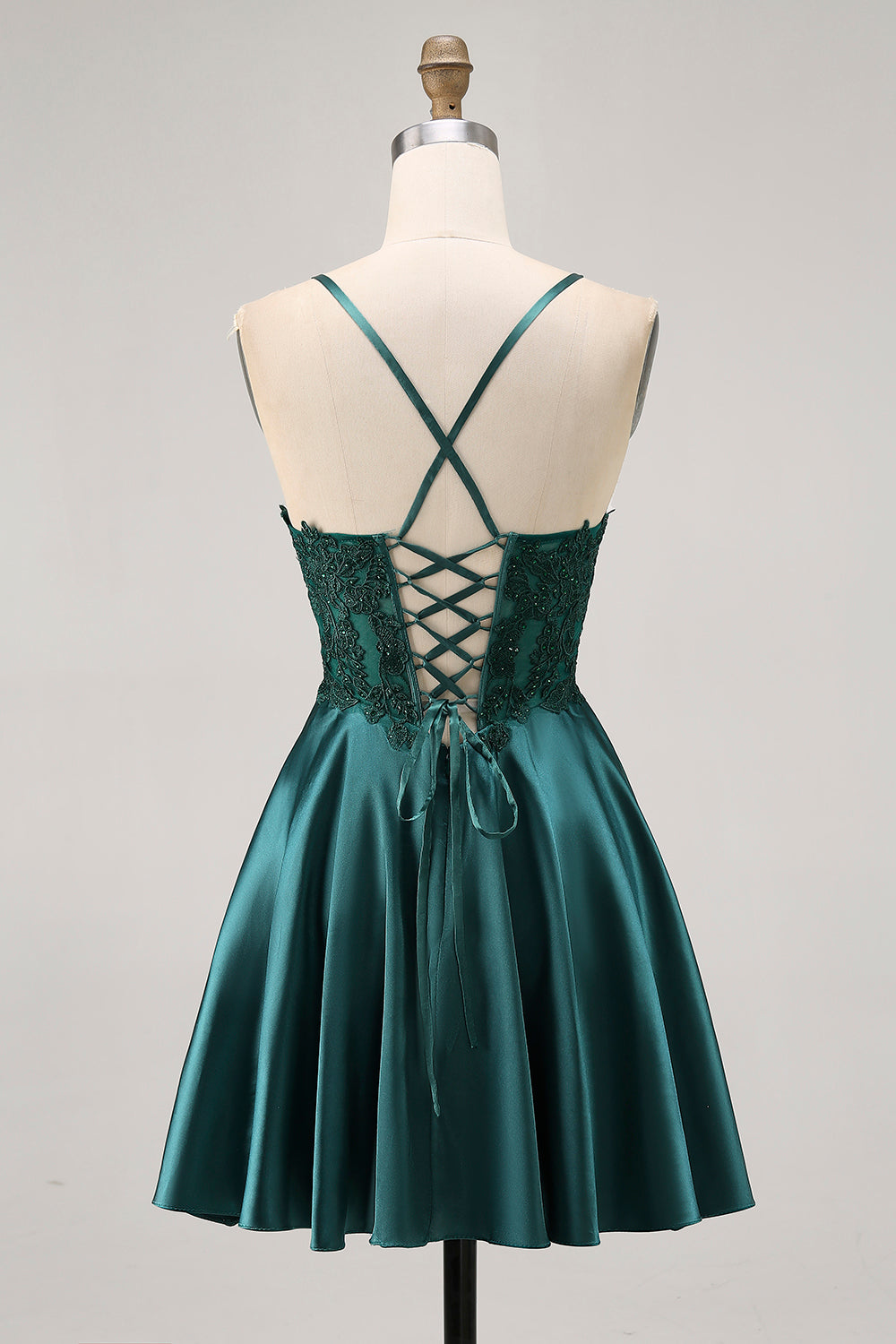 Dark Green A Line Appliqued Short Party Dress with Beading
