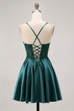 Dark Green A Line Appliqued Short Party Dress with Beading