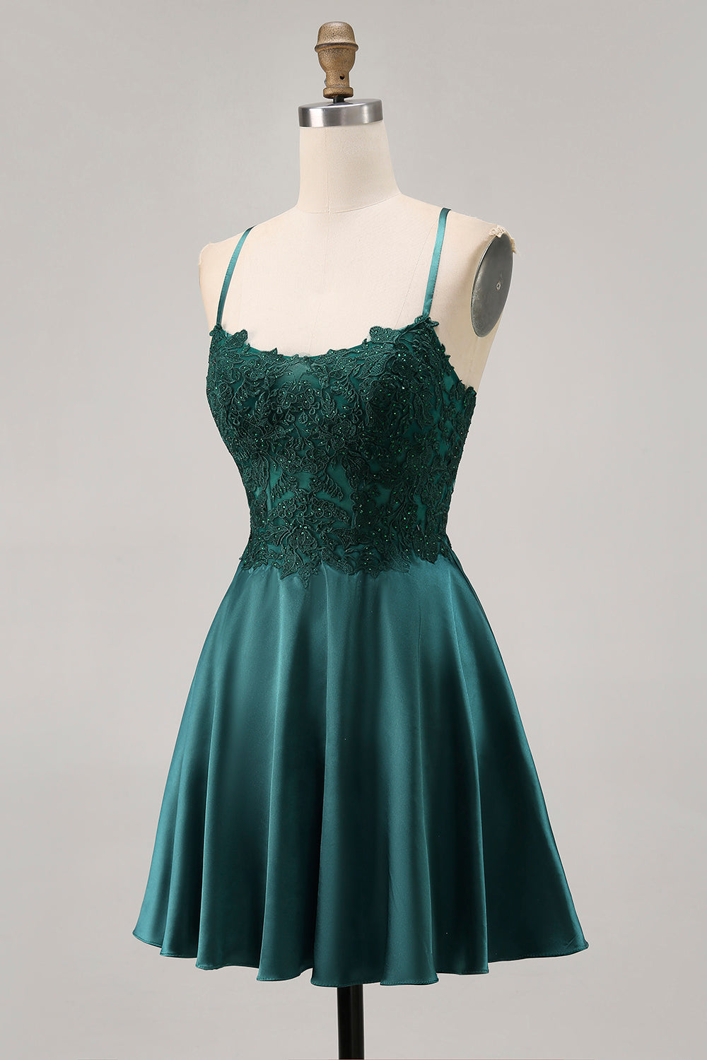 Dark Green A Line Appliqued Short Party Dress with Beading