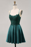 Dark Green A Line Appliqued Short Party Dress with Beading