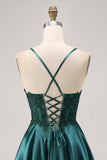 Dark Green A Line Appliqued Short Party Dress with Beading