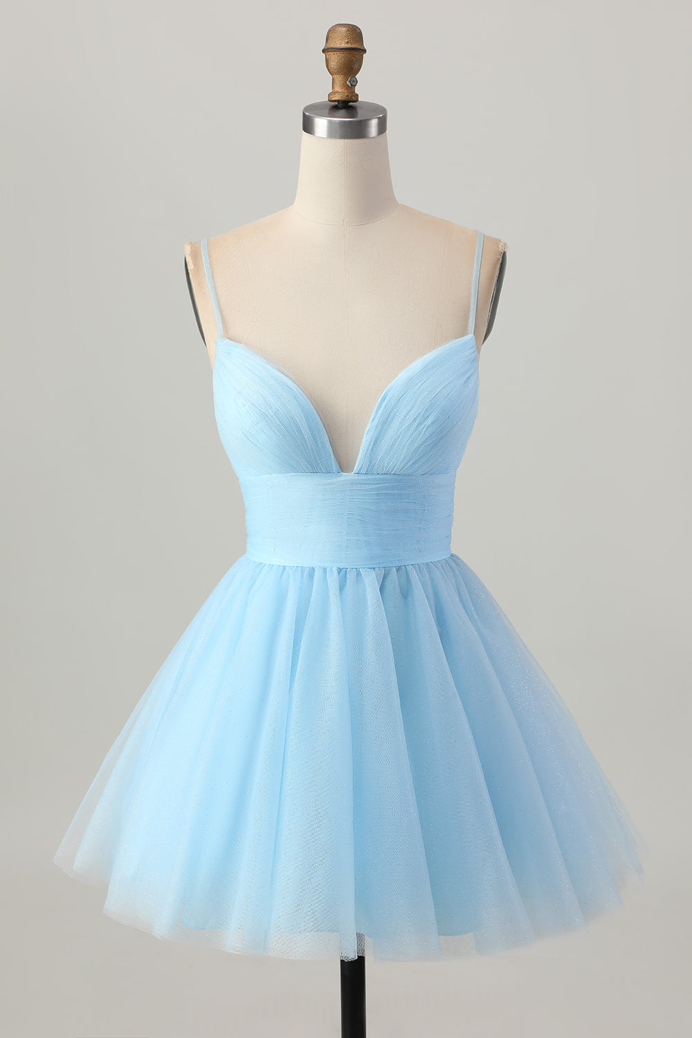 Sky Blue A Line Spaghetti Straps Short Prom Dress