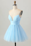 Sky Blue A Line Spaghetti Straps Short Prom Dress