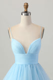 Sky Blue A Line Spaghetti Straps Short Prom Dress