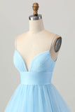 Sky Blue A Line Spaghetti Straps Short Prom Dress