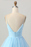 Sky Blue A Line Spaghetti Straps Short Prom Dress
