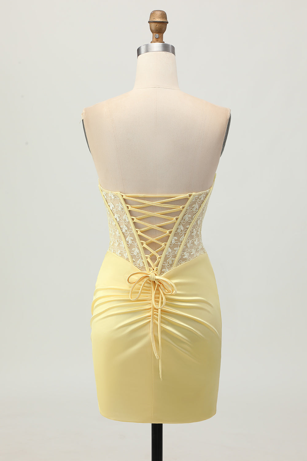 Yellow Satin Corset Tight Short Prom Dress with Lace Up Back