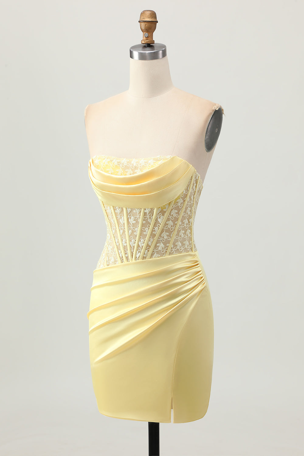 Yellow Satin Corset Tight Short Prom Dress with Lace Up Back