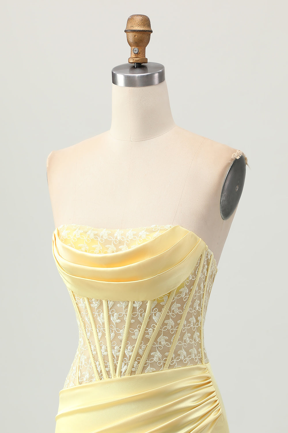 Yellow Satin Corset Tight Short Prom Dress with Lace Up Back