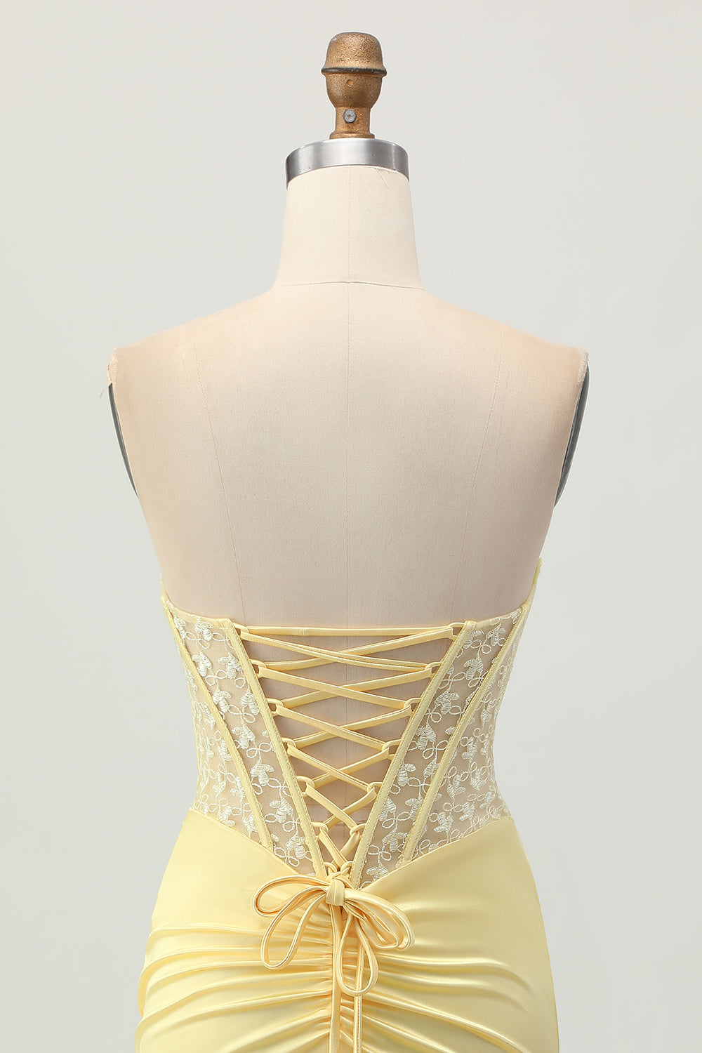 Yellow Satin Corset Tight Short Prom Dress with Lace Up Back