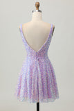 Sequins A Line Lilac V-Neck Short Cocktail Dress