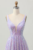 Sequins A Line Lilac V-Neck Short Cocktail Dress