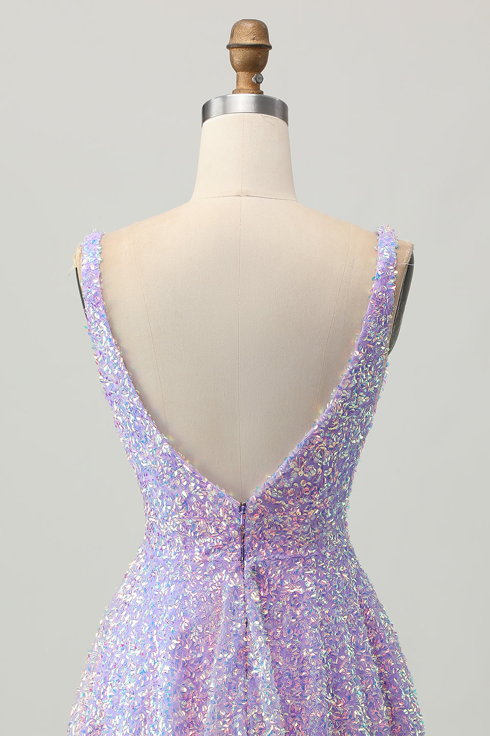 Sequins A Line Lilac V-Neck Short Cocktail Dress