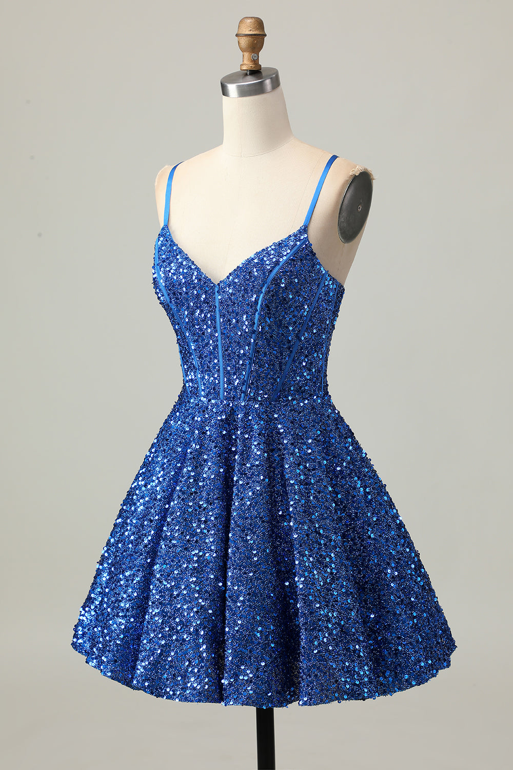 Sequins Dark Blue A Line Short Corset Cocktail Dress