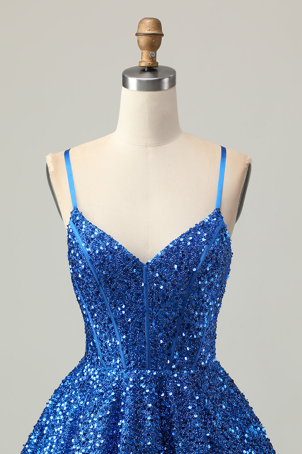 Sequins Dark Blue A Line Short Corset Cocktail Dress