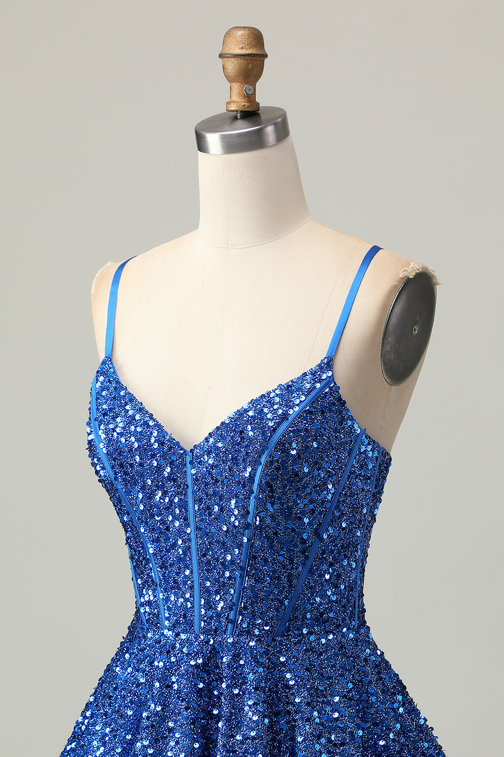Sequins Dark Blue A Line Short Corset Cocktail Dress