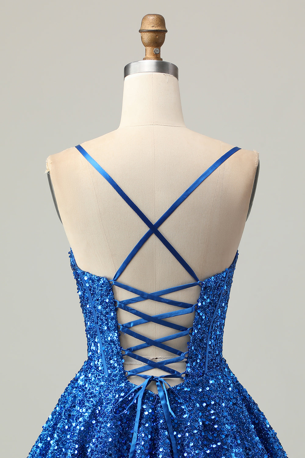Sequins Dark Blue A Line Short Corset Cocktail Dress
