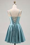 Corset Satin Grey Green A-line Short Prom Dress