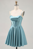 Corset Satin Grey Green A-line Short Prom Dress