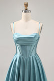 Corset Satin Grey Green A-line Short Prom Dress