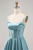Corset Satin Grey Green A-line Short Prom Dress