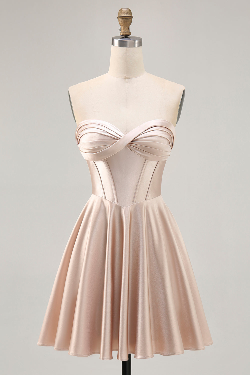 Strapless Corset Satin Champagne Short Prom Dress
