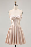 Strapless Corset Satin Champagne Short Prom Dress