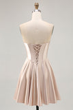 Strapless Corset Satin Champagne Short Prom Dress