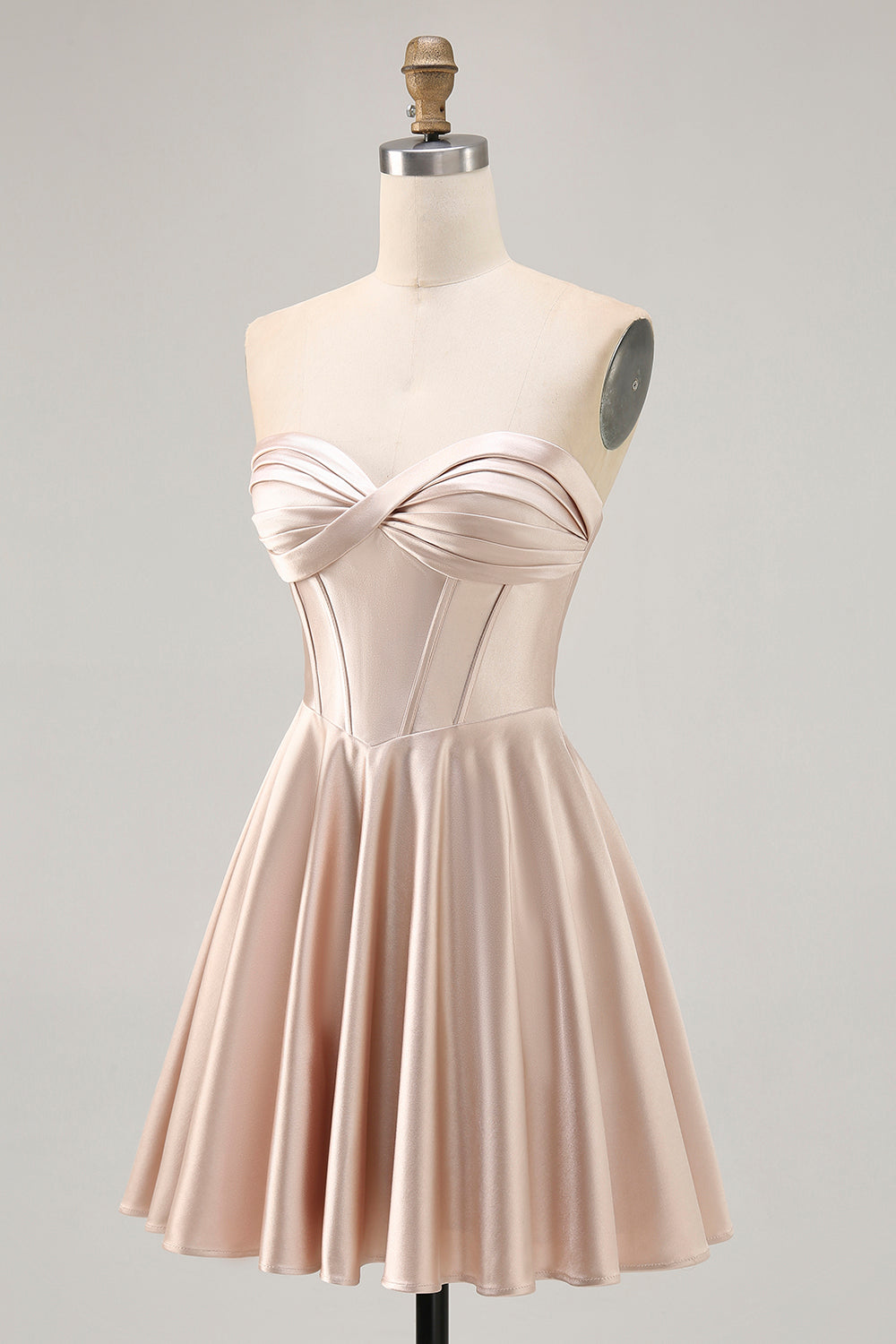 Strapless Corset Satin Champagne Short Prom Dress