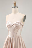 Strapless Corset Satin Champagne Short Prom Dress