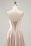 Strapless Corset Satin Champagne Short Prom Dress