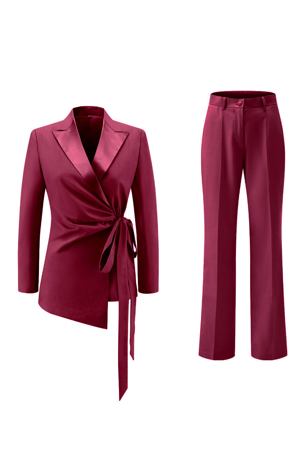 Lilac Peak Lapel Ruched Women Suits with Sash