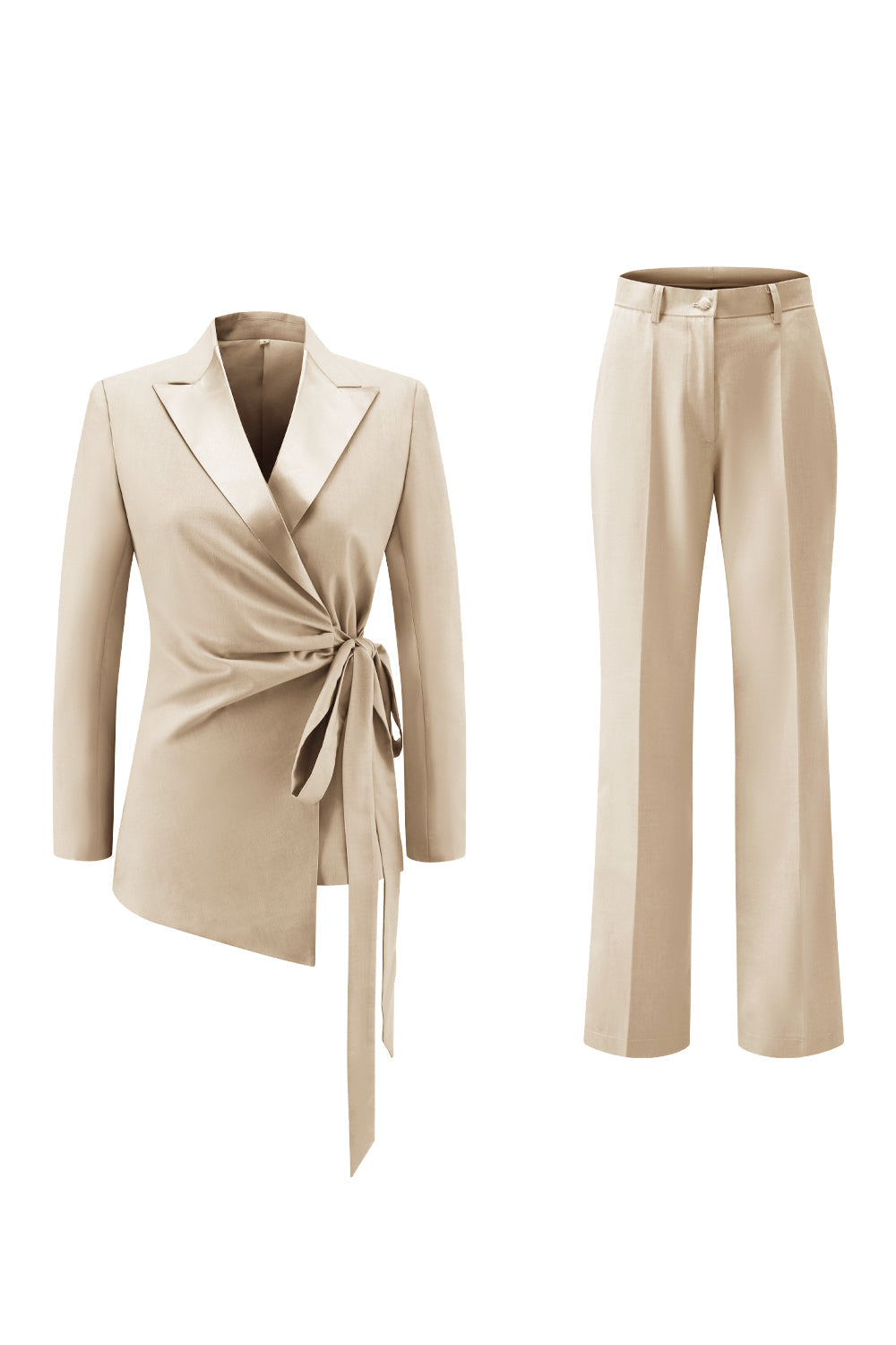 Lilac Peak Lapel Ruched Women Suits with Sash