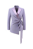 Lilac Peak Lapel Ruched Women Suits with Sash