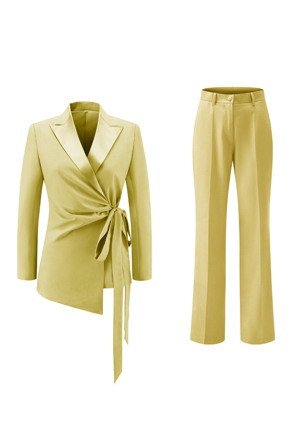 Lilac Peak Lapel Ruched Women Suits with Sash
