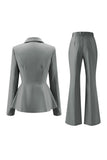 Grey Green Slim Fit 2-piece Women Suits with Button