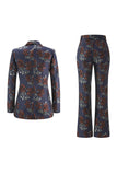 Blue Red Floral One Button Peak Lapel Women Suits