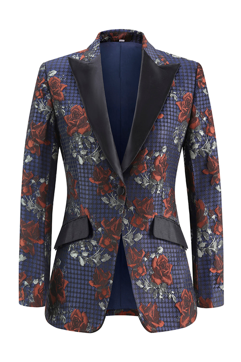 Blue Red Floral One Button Peak Lapel Women Suits